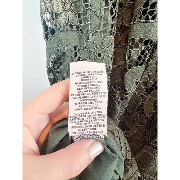 Nanette Lepore Dark Green Lace Midi Dress Puff Sleeve Holiday Size 8 - Picture 10 of 13